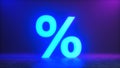 neon blue percent sign 3d rendering