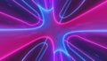 Neon blue pink foggy nebula futuristic ultraviolet energy curvy glowing lines laser tunnel Sci-Fi black high resolution background Royalty Free Stock Photo