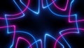 Neon blue pink futuristic ultraviolet curvy glowing lines laser tunnel Sci-Fi black high resolution background with space for text Royalty Free Stock Photo