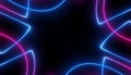 Neon blue pink futuristic ultraviolet curvy glowing lines laser tunnel Sci-Fi black high resolution background with space for text Royalty Free Stock Photo