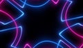 Neon blue pink futuristic ultraviolet energy curvy glowing lines laser tunnel Sci-Fi black high resolution background with space Royalty Free Stock Photo