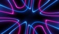 Neon blue pink futuristic ultraviolet energy curvy glowing lines laser tunnel Sci-Fi black high resolution background with space Royalty Free Stock Photo