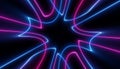 Neon blue pink futuristic ultraviolet energy curvy glowing lines laser tunnel Sci-Fi black high resolution background with space Royalty Free Stock Photo