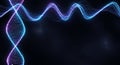Neon blue and purple DNA helix and wave in space Royalty Free Stock Photo
