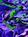 Neon blue, purple and green fantastic painting. Art creative abstract hand painted background, marble texture, abstract ocean, Royalty Free Stock Photo