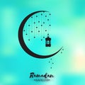 Neon Blue Ramadan Kareem celebration greeting card.