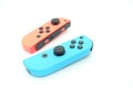 A neon blue and neon red Nintendo Switch joycon Royalty Free Stock Photo