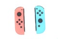 A neon blue and neon red Nintendo Switch joycon