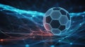 Neon Blue Red Soccer Ball with Hexagonal Mesh Texture on Digital Network Background for Sports Tech Designs Royalty Free Stock Photo