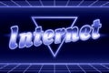 Neon blue 80s internet word grid lines