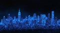 Futuristic New York Skyline, Night Cityscape with Neon Glow Royalty Free Stock Photo