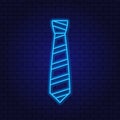 Neon Blue Striped Tie. Tie icon. Glowing Neon Linear Design element