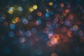 Neon bokeh background with blue, yellow and pink colors on black. Blur halftone art texture. Blurry night lights retro glow. Dark Royalty Free Stock Photo