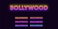 Neon Bollywood name, Indian Cinema industry. Set of glowing Neon text Bollywood