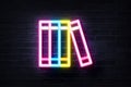 Neon books glowing logo, glow icon