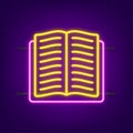 Neon books signs. Night bright advertisement. literature and library. Vector stock illustration.