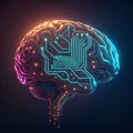 Neon Brain Circuit Icon Glowing Neural Network with Tech Lines and Digital Flow Royalty Free Stock Photo
