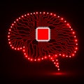 Neon brain. Cpu. Circuit board. Abstract technology background Royalty Free Stock Photo