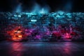 Neon brick wall canvas, Colorful smoke, black background, neon light Royalty Free Stock Photo