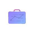 Neon briefcase with ascending graph line icon.