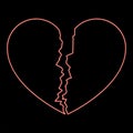 Neon broken heart icon black color vector illustration flat style image red color vector illustration image flat style