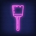 Neon brush roller for paint renovation house icon toolkit, concept brush repair building art line flat vector illustration, Royalty Free Stock Photo