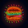 Neon burger - logo on dark background