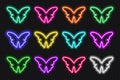 Neon butterfly border icon set. Glowing coloful frames button. Spring rainbow colors shape action UI elements. Purple Royalty Free Stock Photo