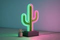 Neon Cactus Pixel Art Illustration - generated by ai Royalty Free Stock Photo