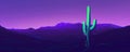 Neon cactus in a purple desert landscape at night