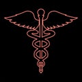 Neon caduceus health symbol asclepius's wand red color vector illustration image flat style