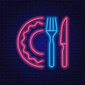 Neon cafe logo. Neon Cutlery Plate, Fork and Knife