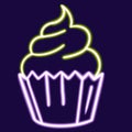 neon cake glowing desktop icon, cupcake neon sticker, dessert neon figure, glowing figure, neon geometrical figures