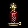 Neon candle icon isolated on black background. Christmas, cozy home, scandinavian, tradition concept. Vector