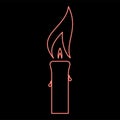 Neon candle with wax big flame red color vector illustration image flat style