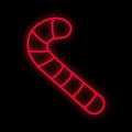 Neon candy cane icon isolated on black background. X-mas, sweets, treats concept. Vector 10 EPS illustration
