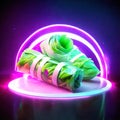 Neon candy in the form of a bouquet of tulips. Generative AI