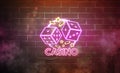 Neon casino club sign dark brick wall, xenon font mockup