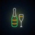 Neon champagne sign. Royalty Free Stock Photo