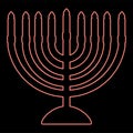 Neon chanukah menorah Jewish holiday candelabra with candles Israel candle holder red color vector illustration image flat style Royalty Free Stock Photo