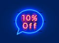 Neon chat frame 10 off text banner. Night Sign board