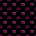Neon chat message seamless pattern with pink speech bubble icons on black background. SMS, web, mobile technology Royalty Free Stock Photo