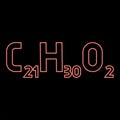 Neon chemical formula C21H30O2 Cannabidiol CBD Phytocannabinoid marijuana pot grass hemp cannabis molecule red color vector Royalty Free Stock Photo