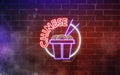 Neon chinese food sign dark brick wall, electric font mockup