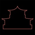 Neon chinese house silhouette Traditional Asian pagoda Japanese cathedral Facade red color vector illustration image flat style