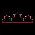 Neon chinese traditional buildings red color vector illustration image flat style