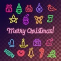 Neon christmas icons set