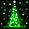 Neon Christmas tree from spirals. Blur, bokeh.