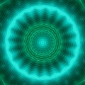 Neon circle background in green tones . Kaleidoscopic pattern. Futuristic mandala
