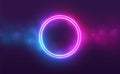 Neon circle frame with smoke cloud, glowing gradient ring with colorful fog and double border. Royalty Free Stock Photo